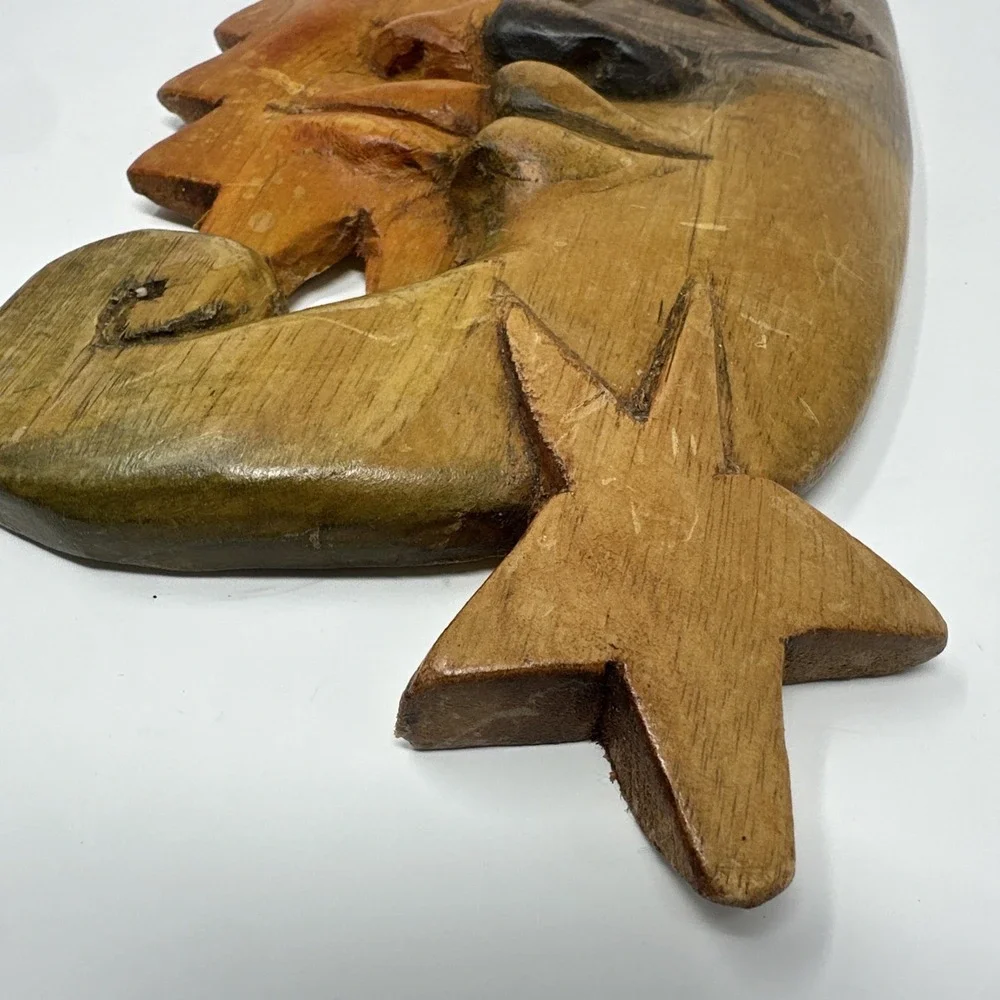 Vintage‎ Hand Carved Celestial Sun And Moon Wall Art Decor